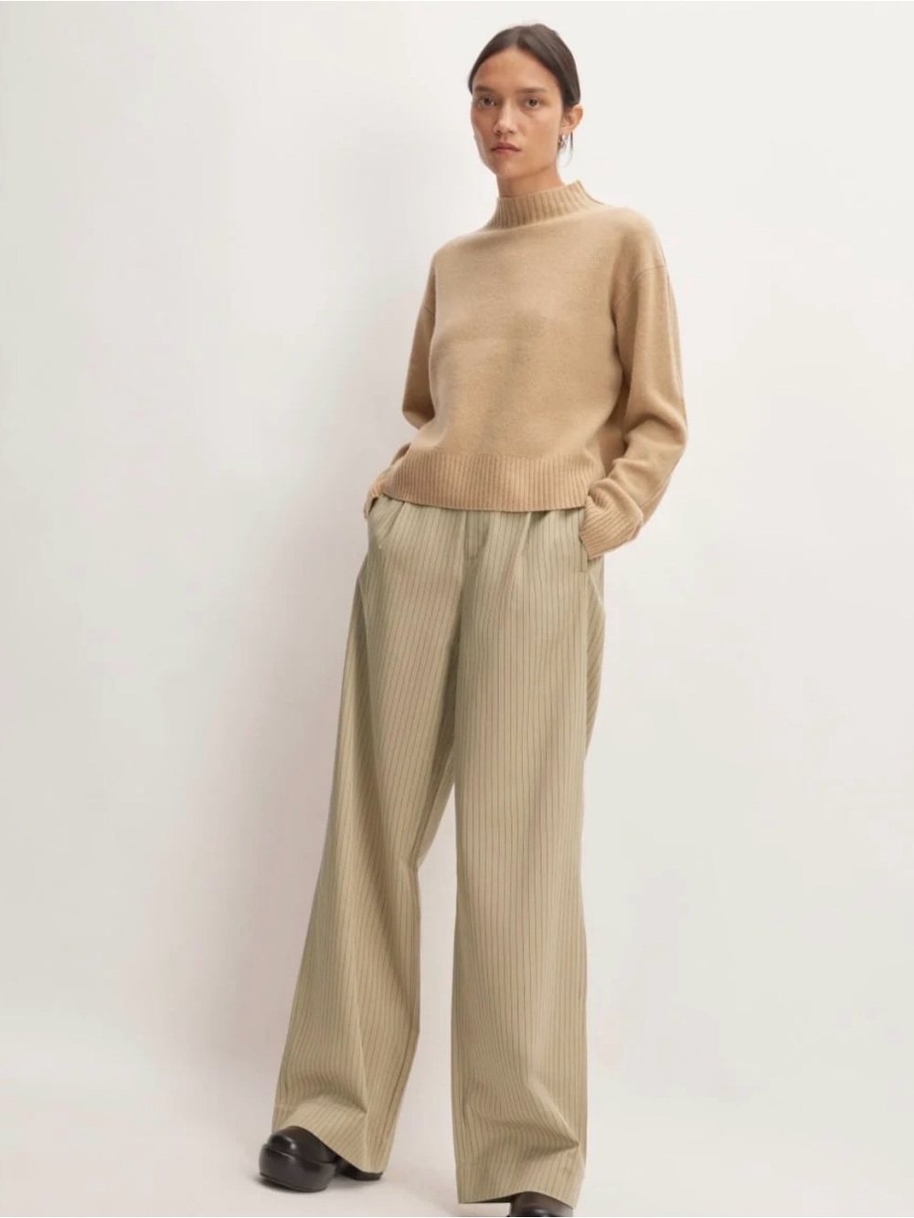 Everlane The Draper Pant in Cornstalk/Black Pinstripe